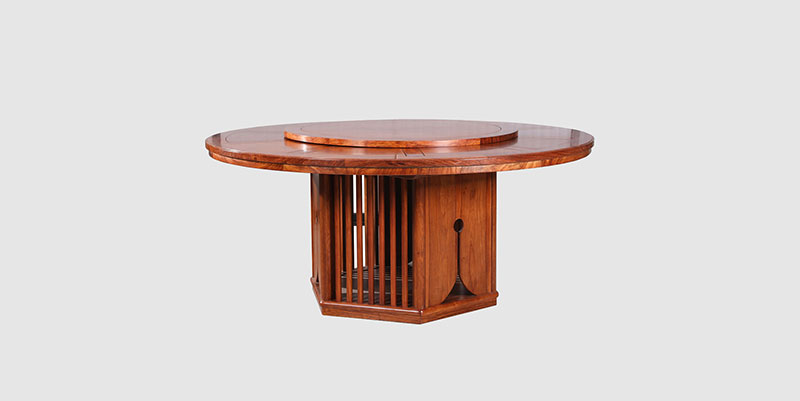 昌吉中式餐厅装修天地圆台餐桌红木家具效果图